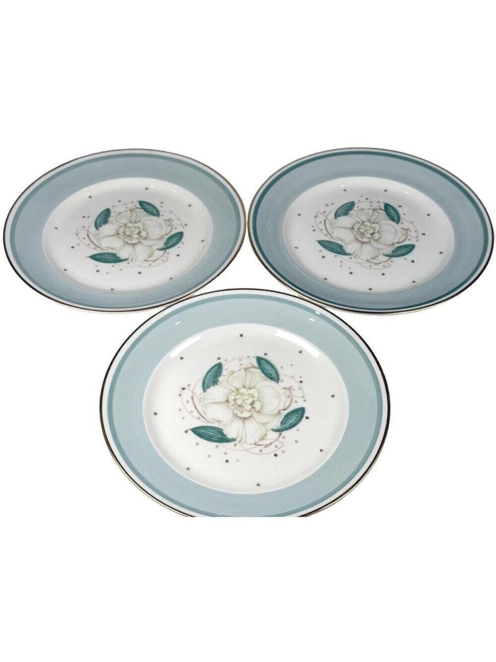 Set of 3 vintage Susie Cooper Gardenia Bone China England Teal Gold 8 in Plates - Picture 7 of 8